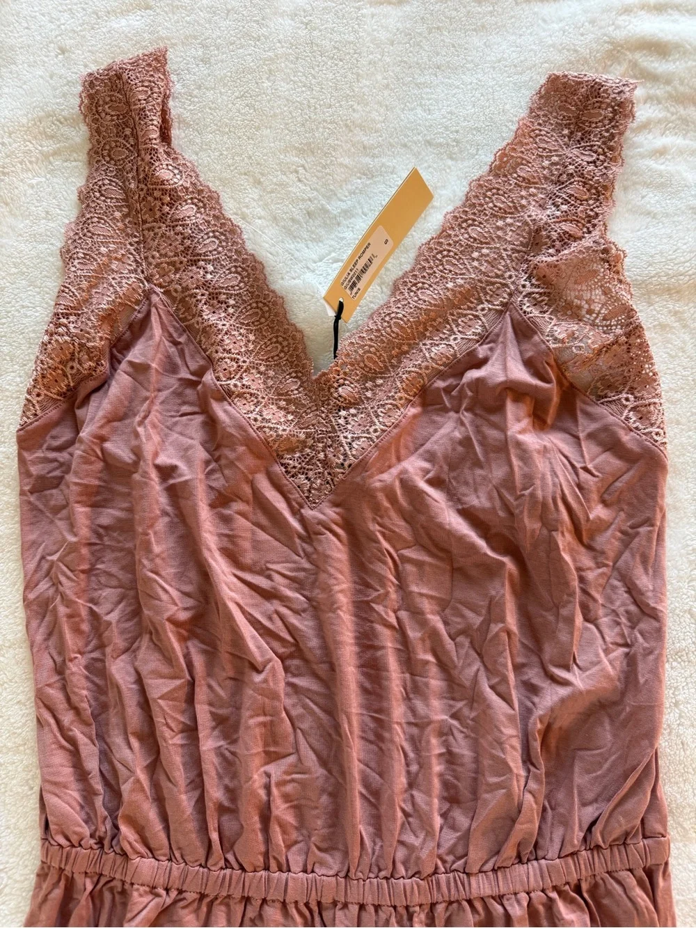 NWT Cosabella Giulia Lace Trim Sleep Romper Teddy in Dusty Rose
